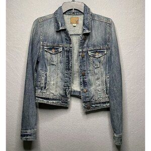 American Eagle Womens Denim Jacket Pockets Button Front Medium Wash Size S